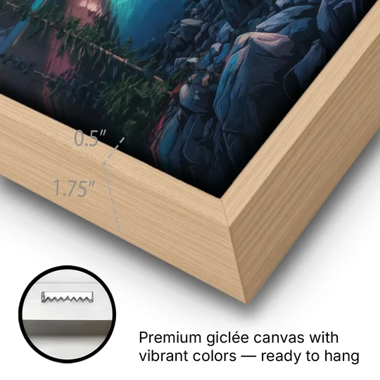 Aurora Northern Lights - Oak Framed Canvas Wall Art - Gallery Wrap Corner