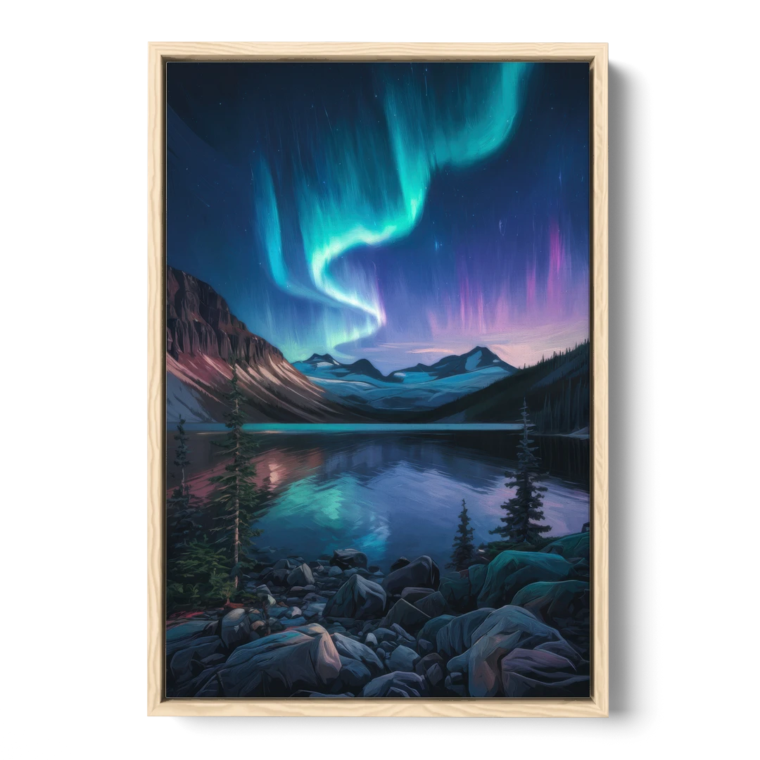 Aurora Northern Lights - Oak Framed Canvas Wall Art - Front