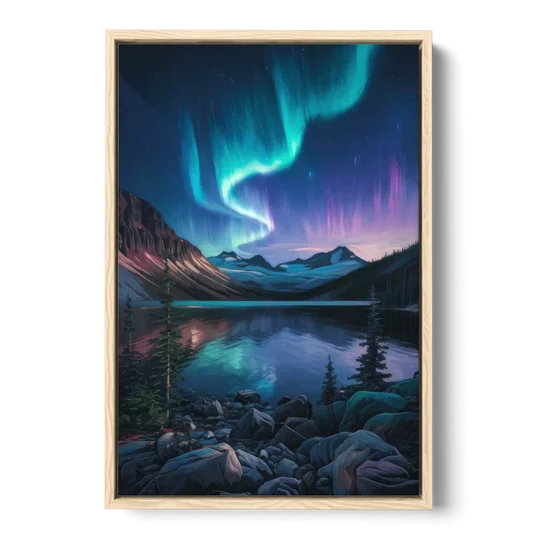 Aurora Northern Lights - Oak Framed Canvas Wall Art - Front