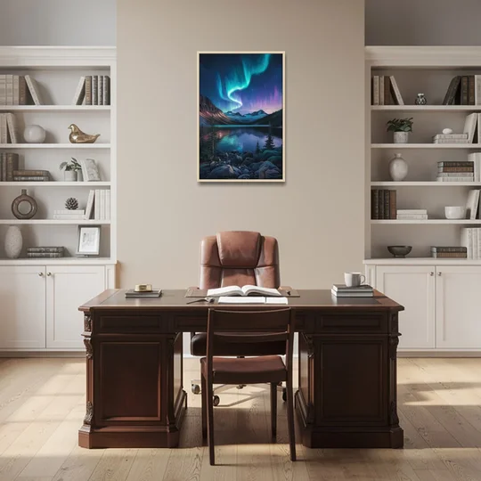 Aurora Northern Lights - Oak Framed Canvas Wall Art - Office - 24x36