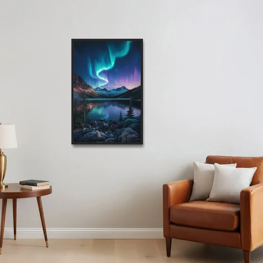 Aurora Northern Lights - Black Framed Canvas Wall Art - Sofa - 24x36