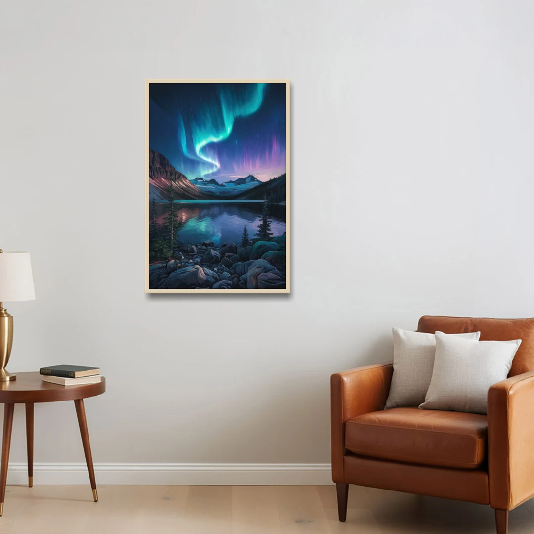 Aurora Northern Lights - Oak Framed Canvas Wall Art - Sofa - 24x36