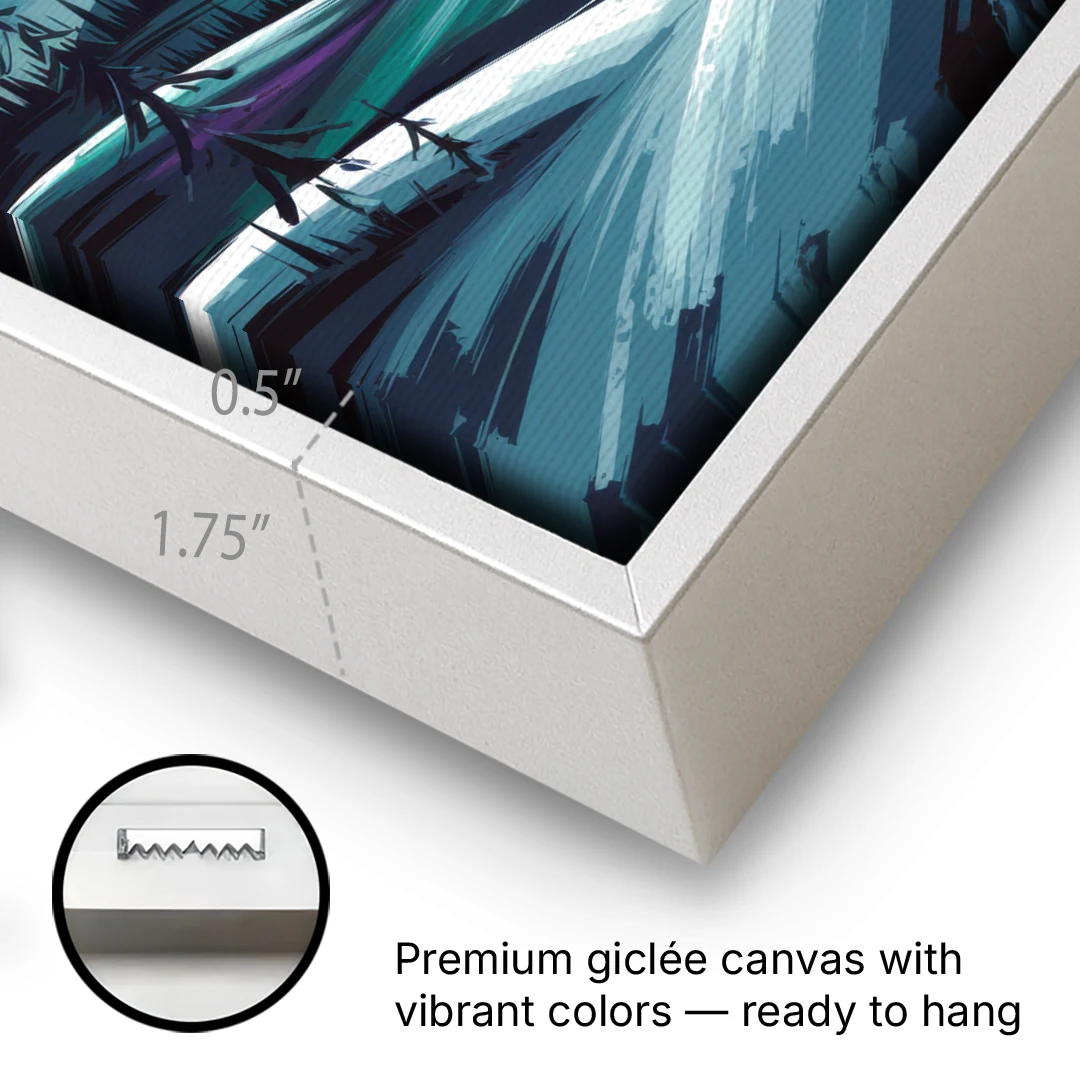 Aurora Skyline Glow - White Framed Canvas Wall Art - Gallery Wrap Corner