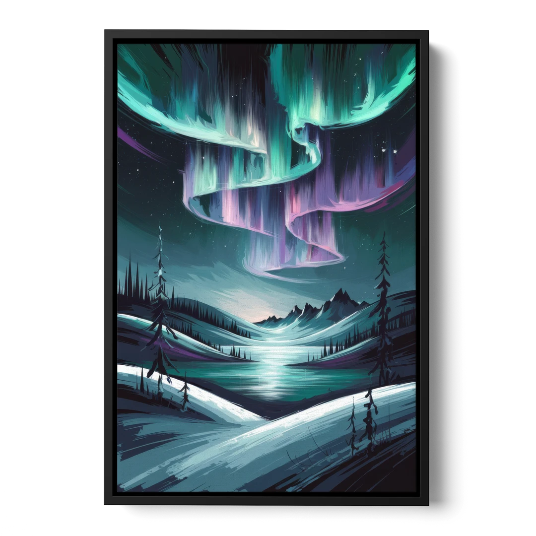 Aurora Skyline Glow - Black Framed Canvas Wall Art - Front