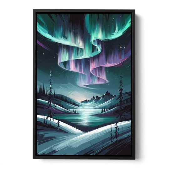Aurora Skyline Glow - Black Framed Canvas Wall Art - Front