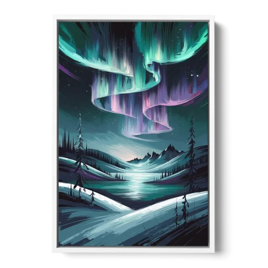 Aurora Skyline Glow - White Framed Canvas Wall Art - Front