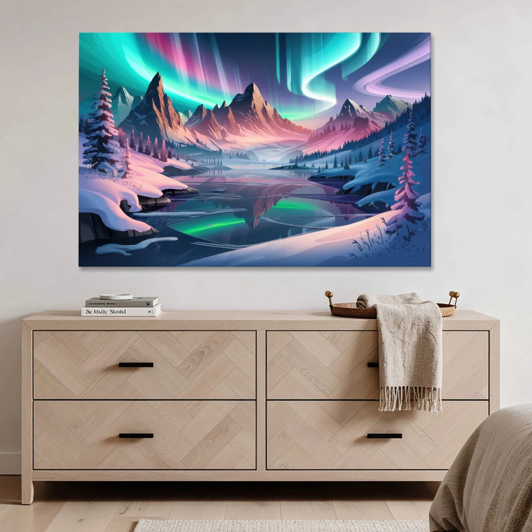 Aurora Snowy Peaks - Canvas Wall Art - Coffee Table - 60x40