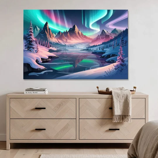 Aurora Snowy Peaks - Canvas Wall Art - Coffee Table - 60x40