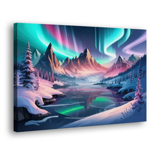 Aurora Snowy Peaks - Canvas Wall Art - Side