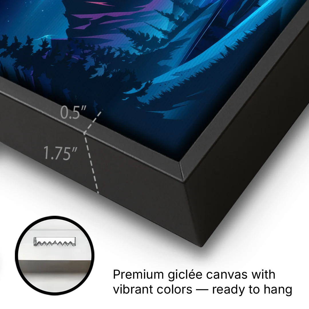 Aurora Starry Night - Black Framed Canvas Wall Art - Gallery Wrap Corner