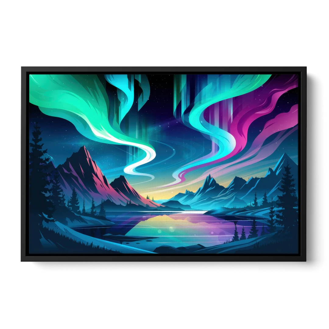 Aurora Starry Night - Black Framed Canvas Wall Art - Front