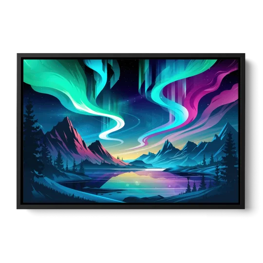 Aurora Starry Night - Black Framed Canvas Wall Art - Front