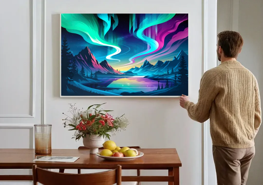 Aurora Starry Night canvas wall art above a dining table