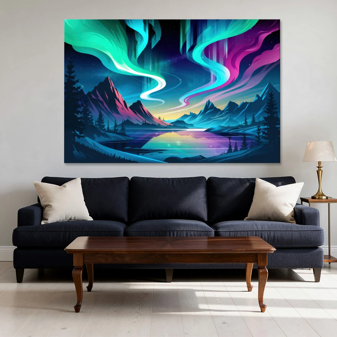 Aurora Starry Night - Canvas Wall Art - Sofa - 60x40