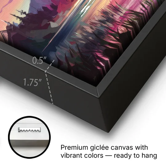Aurora Sunset Glow - Black Framed Canvas Wall Art - Gallery Wrap Corner
