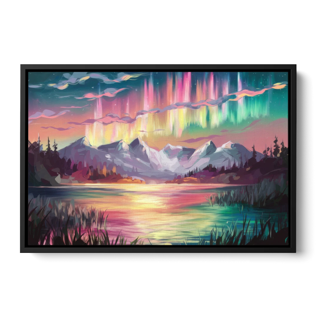 Aurora Sunset Glow - Black Framed Canvas Wall Art - Front