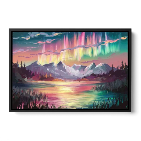 Aurora Sunset Glow - Black Framed Canvas Wall Art - Front