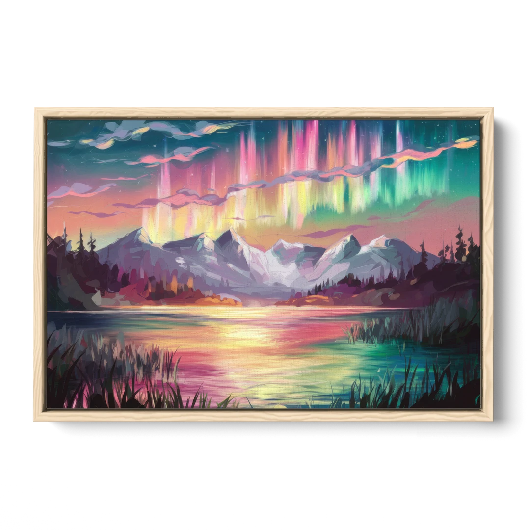 Aurora Sunset Glow - Oak Framed Canvas Wall Art - Front