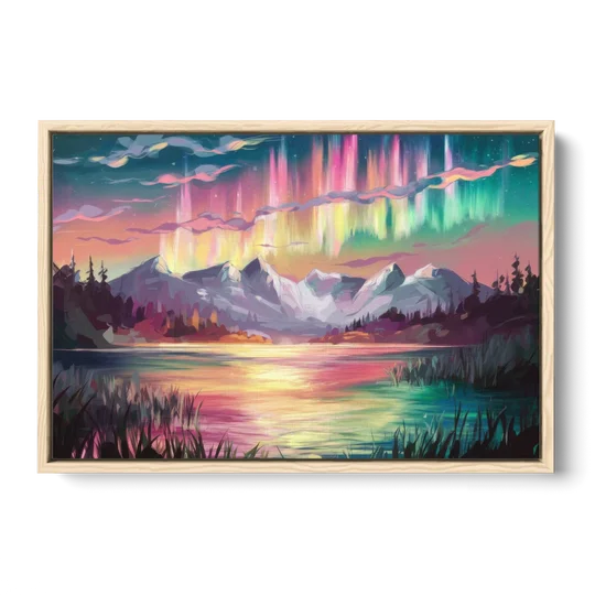 Aurora Sunset Glow - Oak Framed Canvas Wall Art - Front