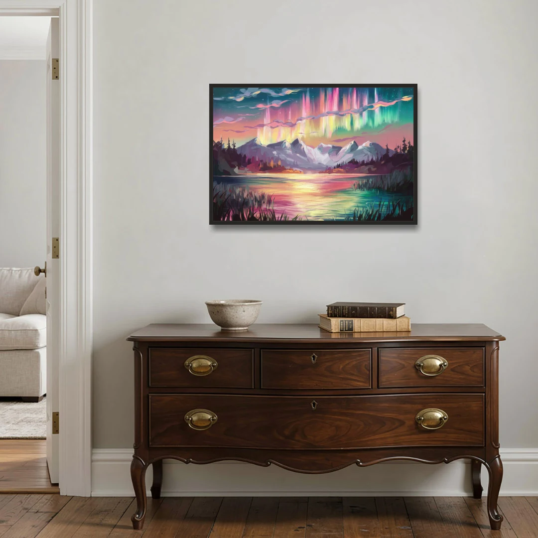 Aurora Sunset Glow - Black Framed Canvas Wall Art - Coffee Table - 36x24