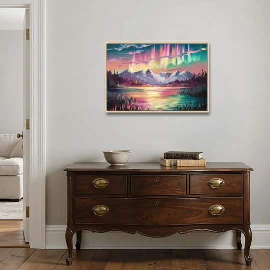 Aurora Sunset Glow - Oak Framed Canvas Wall Art - Coffee Table - 36x24