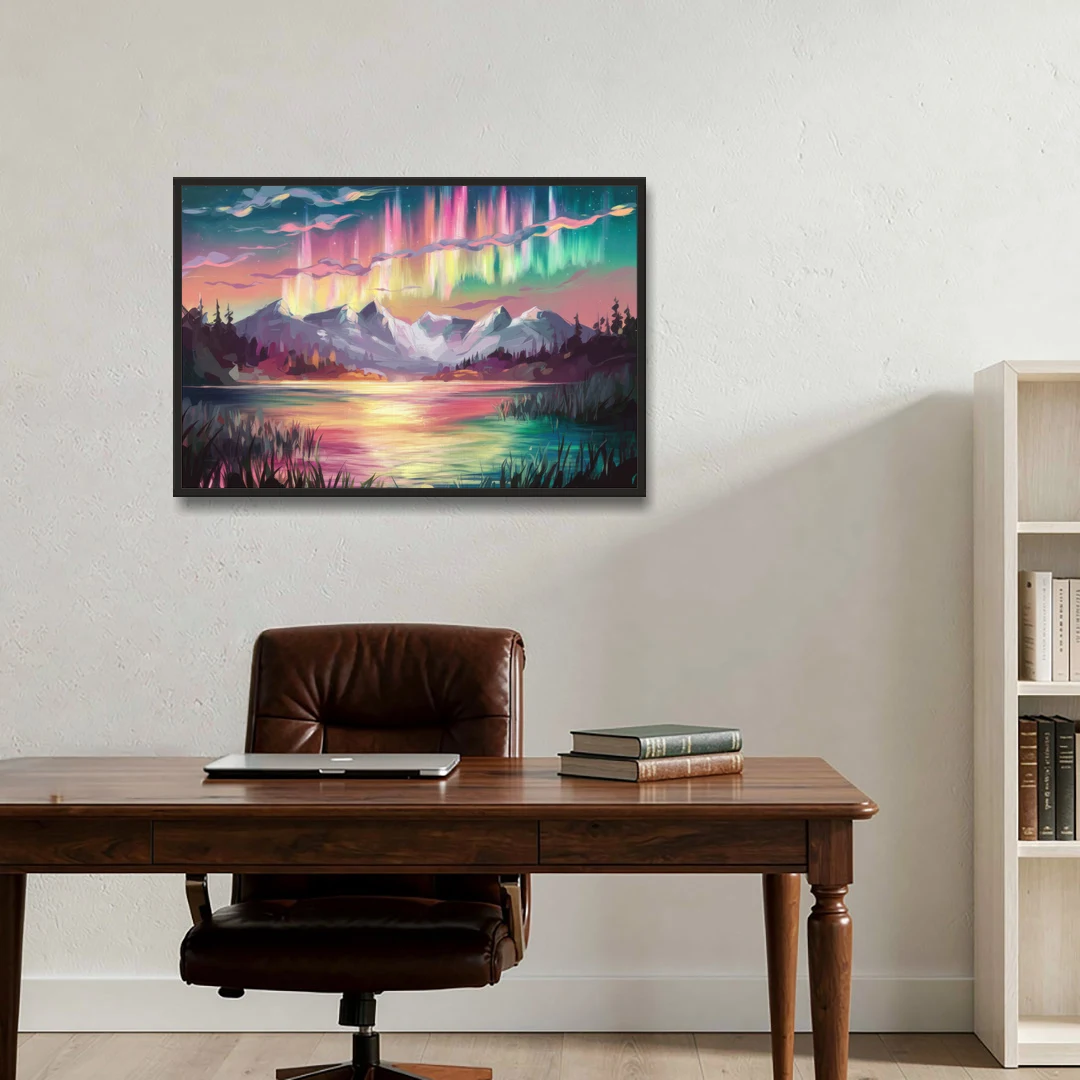 Aurora Sunset Glow - Black Framed Canvas Wall Art - Office - 36x24