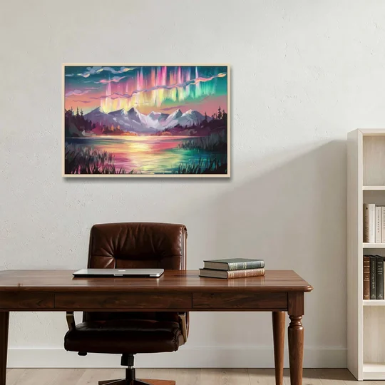 Aurora Sunset Glow - Oak Framed Canvas Wall Art - Office - 36x24