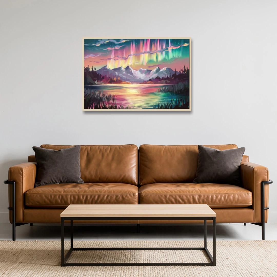 Aurora Sunset Glow - Oak Framed Canvas Wall Art - Sofa - 36x24