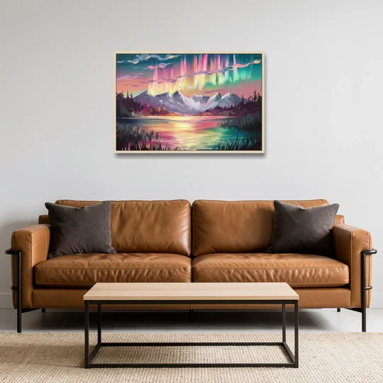 Aurora Sunset Glow - Oak Framed Canvas Wall Art - Sofa - 36x24