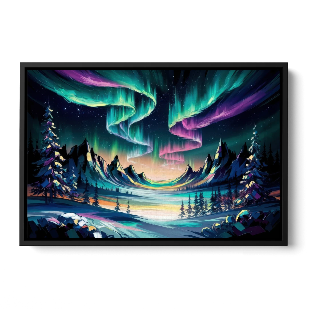 Aurora Vibrant Skies - Black Framed Canvas Wall Art - Front