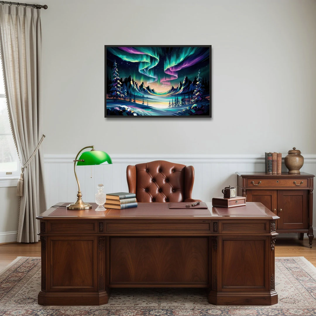 Aurora Vibrant Skies - Black Framed Canvas Wall Art - Office - 36x24