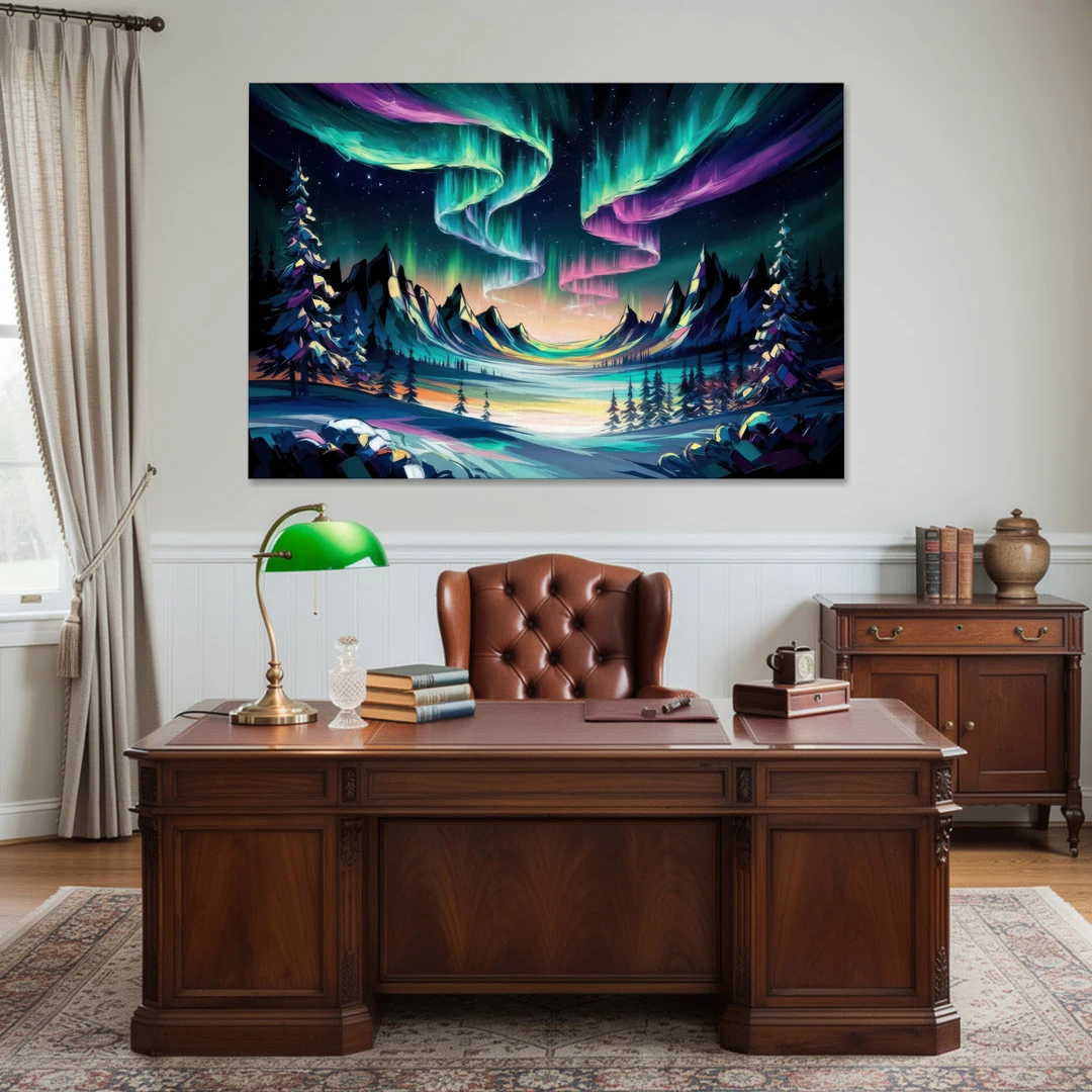 Aurora Vibrant Skies - Canvas Wall Art - Office - 60x40