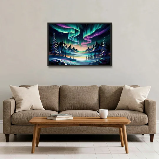 Aurora Vibrant Skies - Black Framed Canvas Wall Art - Sofa - 36x24