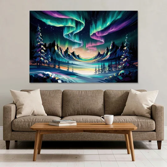 Aurora Vibrant Skies - Canvas Wall Art - Sofa - 60x40