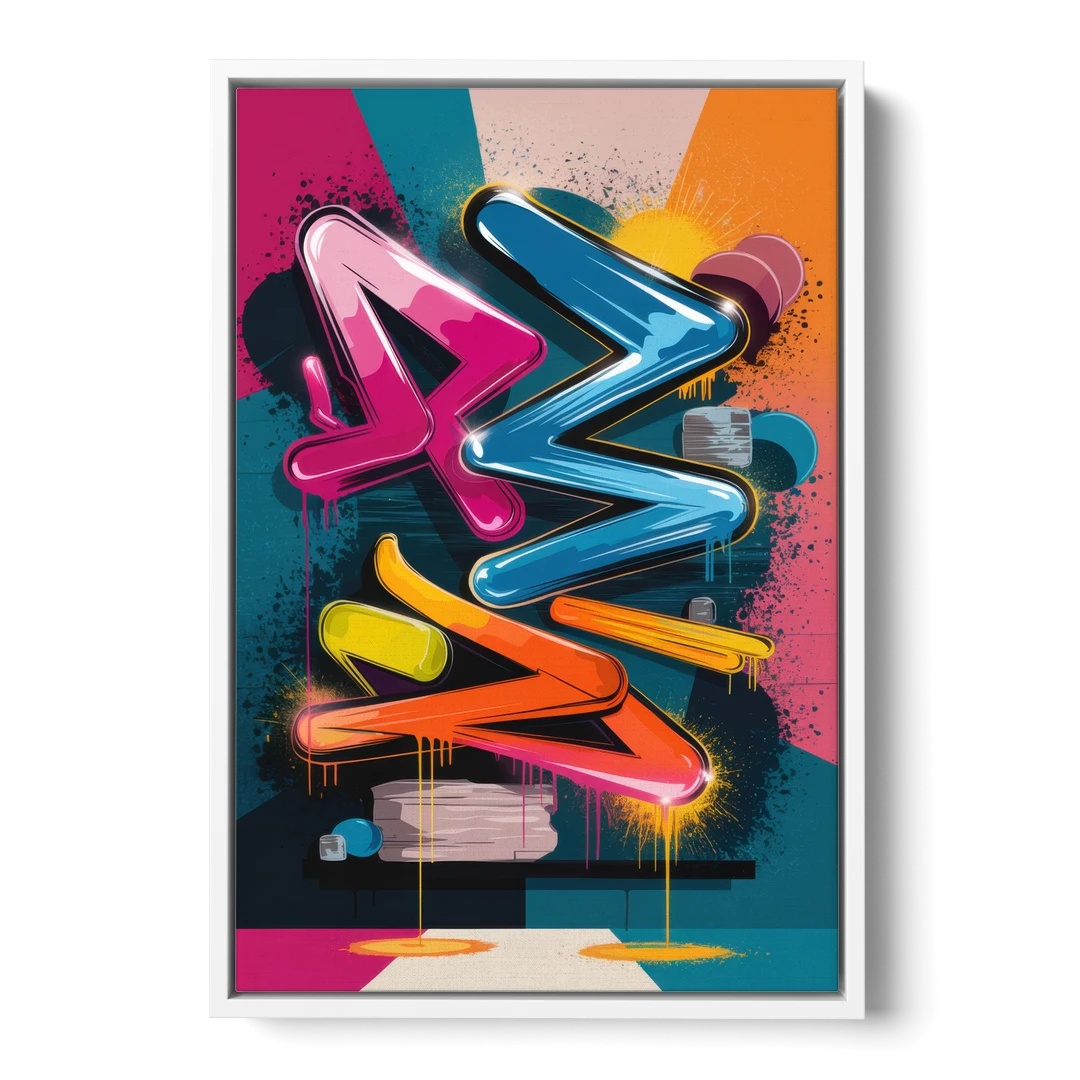 Austin Artistic Graffiti - White Framed Canvas Wall Art - Front