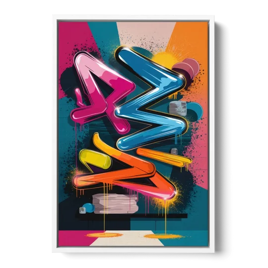 Austin Artistic Graffiti - White Framed Canvas Wall Art - Front