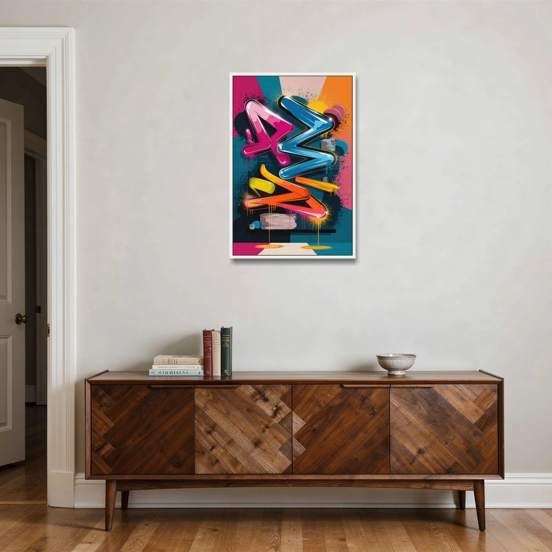 Austin Artistic Graffiti - White Framed Canvas Wall Art - Coffee Table - 24x36