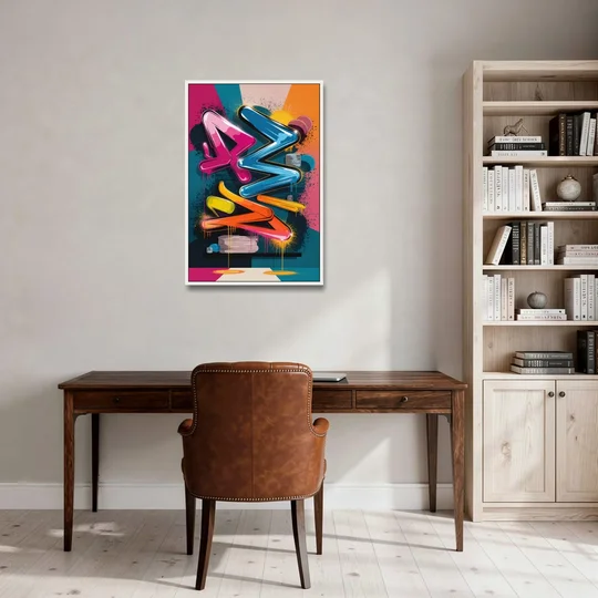 Austin Artistic Graffiti - White Framed Canvas Wall Art - Office - 24x36