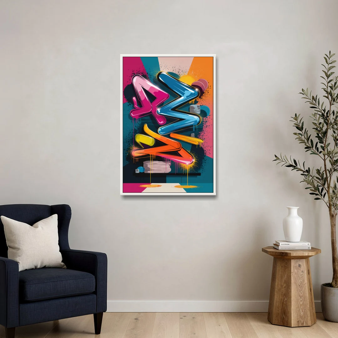Austin Artistic Graffiti - White Framed Canvas Wall Art - Sofa - 24x36