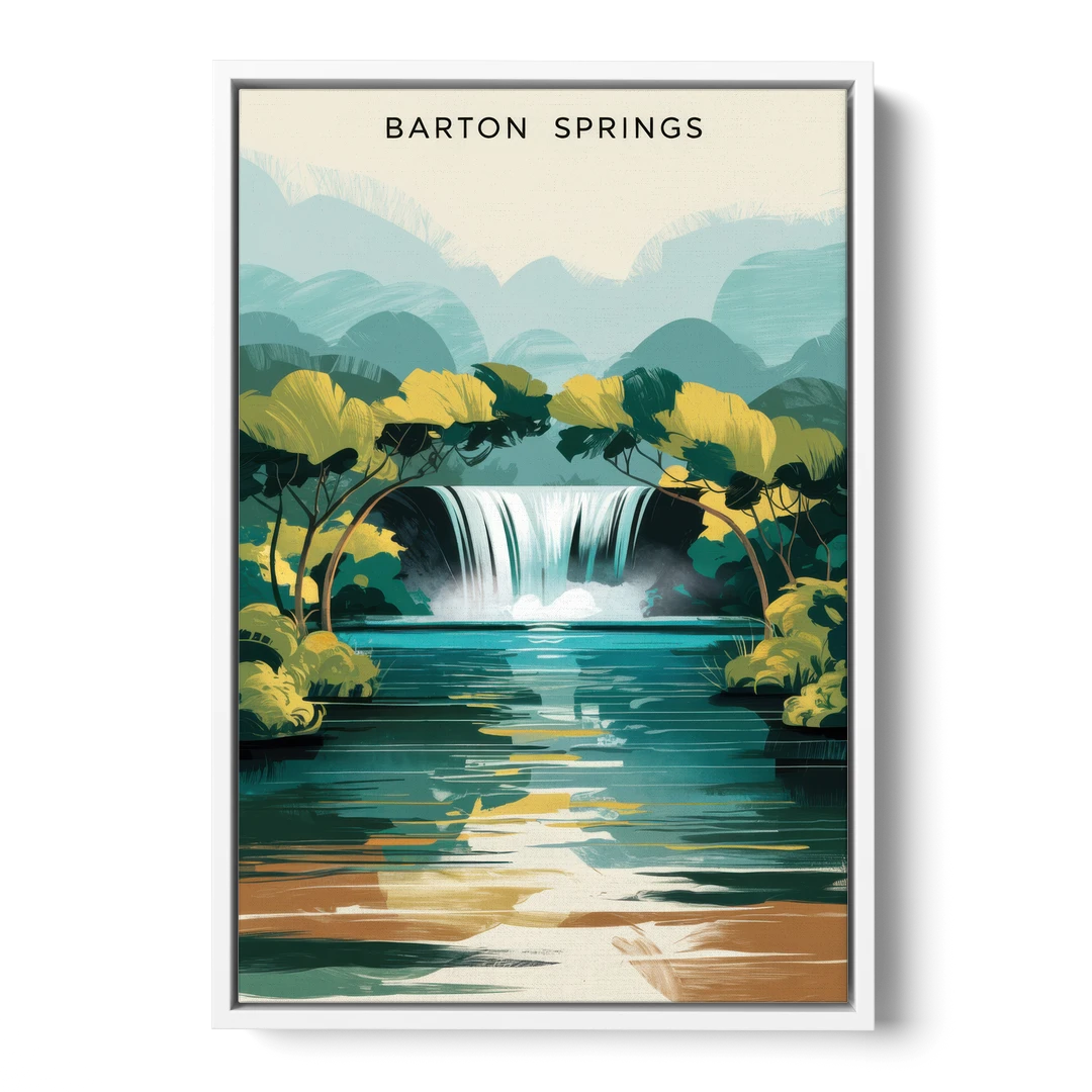 Austin Barton Springs Serenity - White Framed Canvas Wall Art - Front