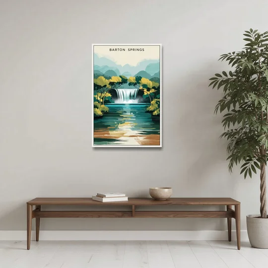 Austin Barton Springs Serenity - White Framed Canvas Wall Art - Coffee Table - 24x36