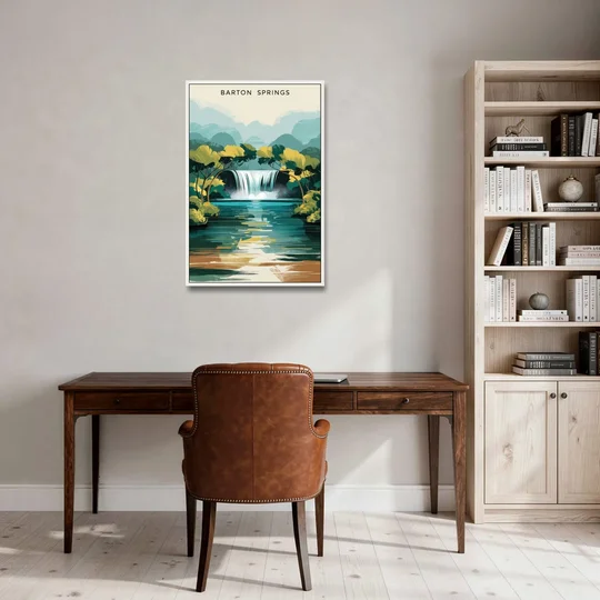 Austin Barton Springs Serenity - White Framed Canvas Wall Art - Office - 24x36