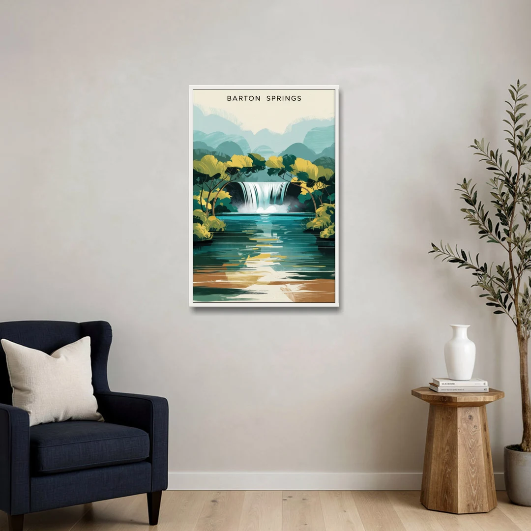 Austin Barton Springs Serenity - White Framed Canvas Wall Art - Sofa - 24x36
