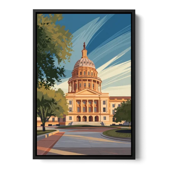 Austin Capitol Building Charm - Black Framed Canvas Wall Art - Front
