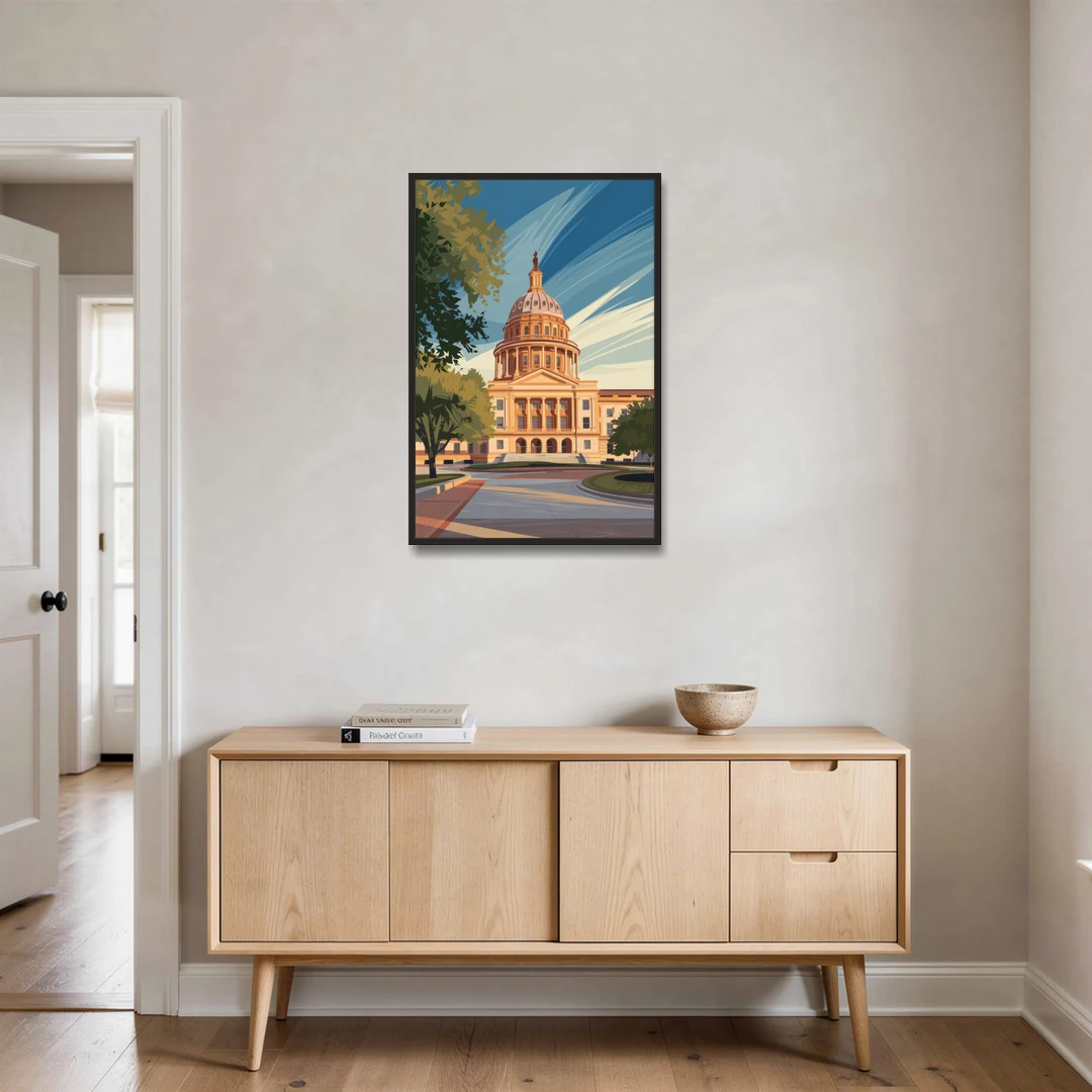 Austin Capitol Building Charm - Black Framed Canvas Wall Art - Coffee Table - 24x36