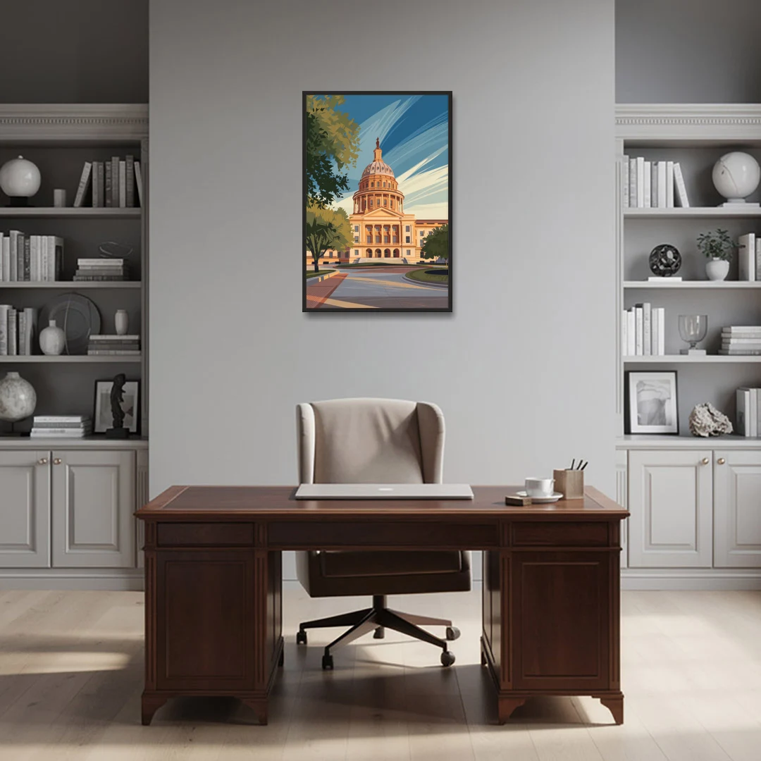 Austin Capitol Building Charm - Black Framed Canvas Wall Art - Office - 24x36