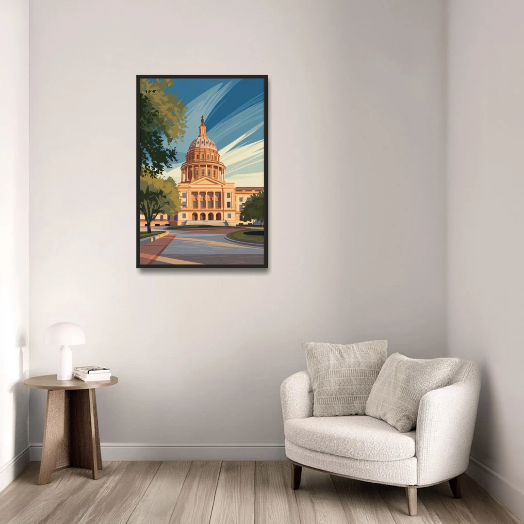 Austin Capitol Building Charm - Black Framed Canvas Wall Art - Sofa - 24x36
