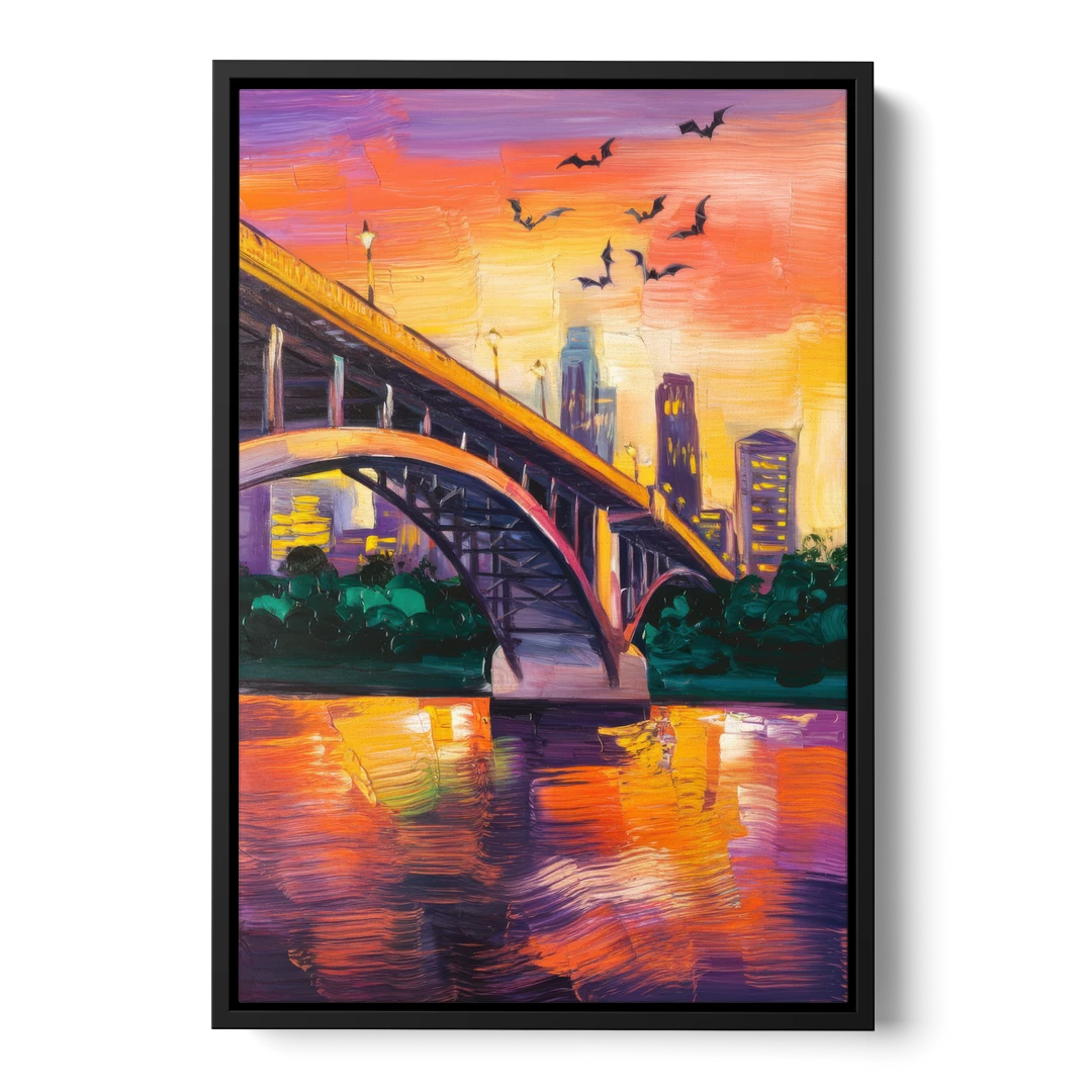 Austin Congress Avenue Bridge - Black Framed Canvas Wall Art - Front