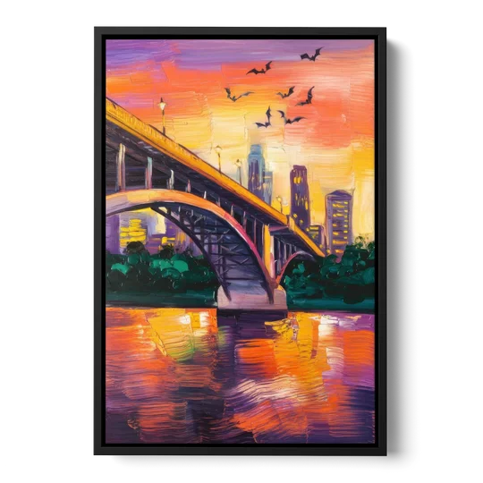 Austin Congress Avenue Bridge - Black Framed Canvas Wall Art - Front