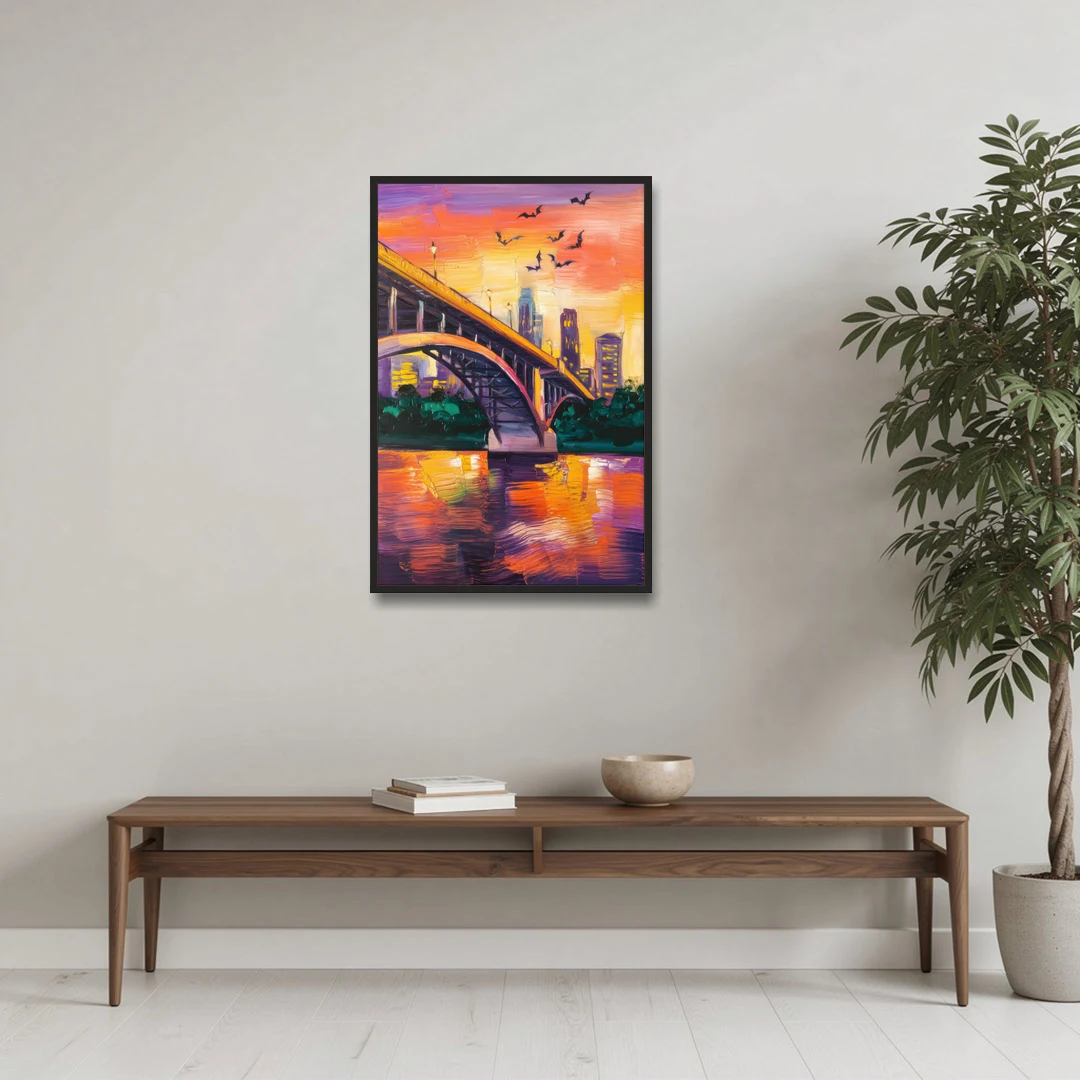 Austin Congress Avenue Bridge - Black Framed Canvas Wall Art - Coffee Table - 24x36